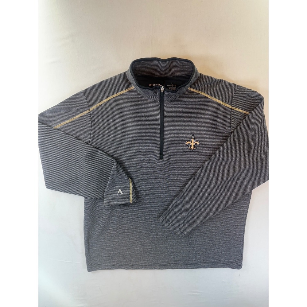 Antigua New Orleans Saints Mens Large Quarter Zip Pullover Gray Stripe NFL shirt